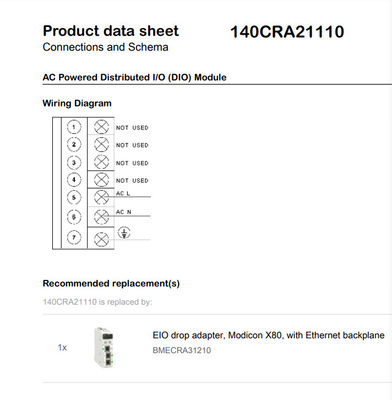 Interface TSX de baisse de PLC 140CRA21110 DIO de SCHNEIDER TSX Modicon Quantum