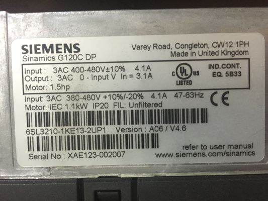 6SL3210-1KE13-2UP1 Siemens SINAMICS G120C a évalué le powerc 11KW   avec la surcharge de 150%