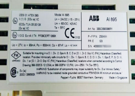 Le module 3BSC690086R1 d'entrée-sortie de PLC d'AI895 S800 entrée analogique le module 12bit de TC/RTD