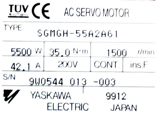 Moteur servo industriel 5500W 42.1A de SGMGH-55A2A61 Yaskawa 1500r/min fabriqué au Japon