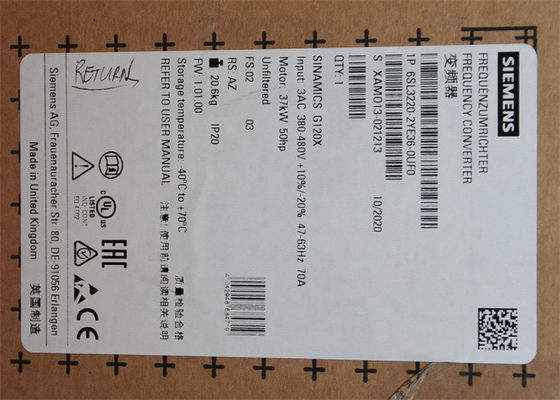 Puissance évaluée de 6SL3220-2YE36-0UF0 Siemens 380-480 V SINAMICS G120X : 37 kilowatts à 110% 60s