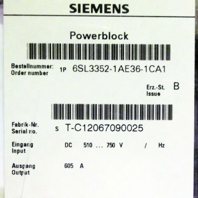 Siemens 6SL3352-1AE38-4CA1 510-750 volts continu 840 ampères A VERNI la BARRE de CONDUCTEUR d'ASSEMBLÉES