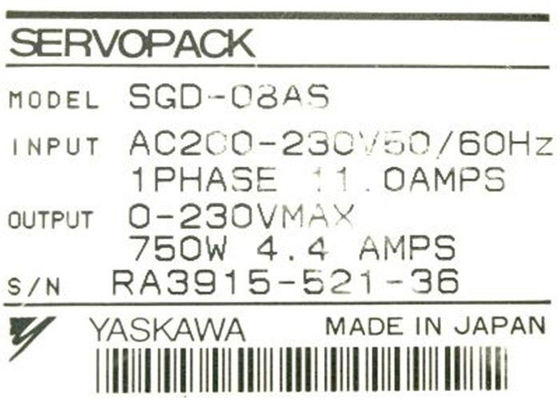 Paquet servo industriel servo électrique de l'entrée 1phase 11.0AMPS d'entraînement de SGDE-08AS Yaskawa