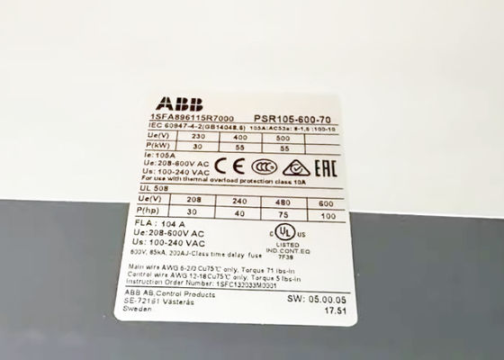 PSR105-600-70 1SFA896115R7000 PSR Softstarter 105A 208-600VAC Nouveau