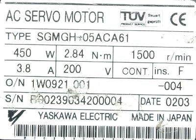 Yaskawa SGMGH-05ACA61 tout neuf Servo moteur industriel original