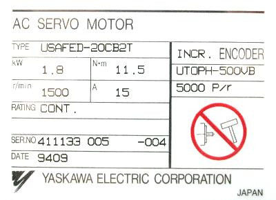 Servo moteur industriel de 2 kW Yaskawa USAFED-20CB2T tout neuf dans boîte