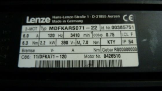 LENZE MDFKARS071-22 Batterie industrielle IP65 avec une vitesse de révolution nominale de 3000