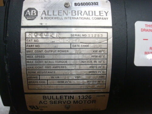 Servomotors de la série AB 1326AB-C3E-21-K7 à couple plus pour le servomotore à courant alternatif 1391-DES