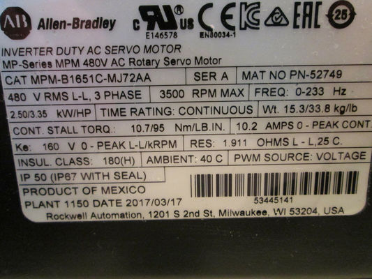 Le moteur de servo rotatif de la série MPM 480V AC