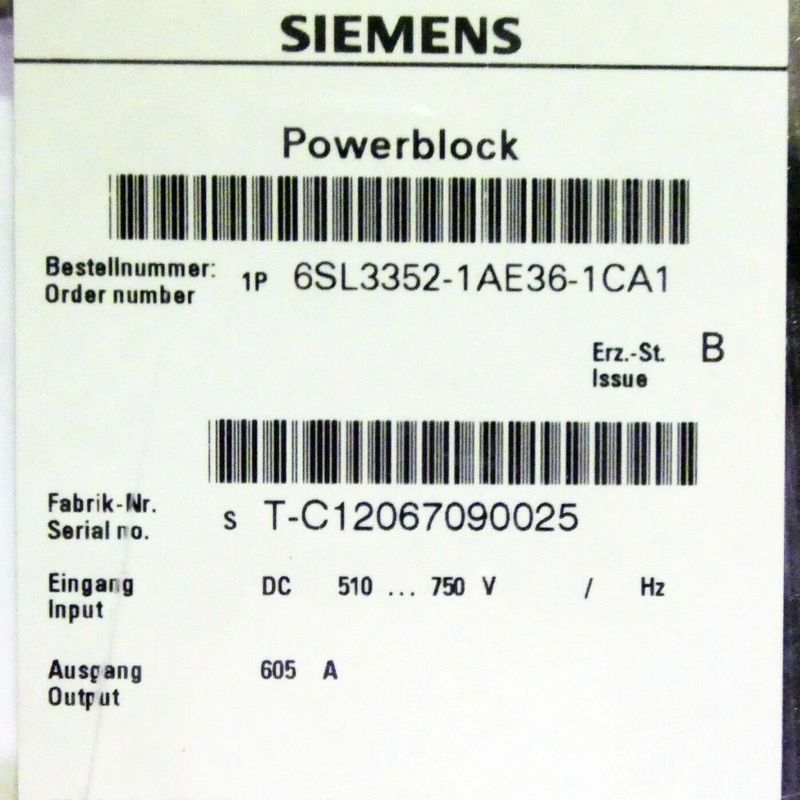 Siemens 6SL3352-1AE38-4CA1 510-750 volts continu 840 ampères A VERNI la BARRE de CONDUCTEUR d'ASSEMBLÉES