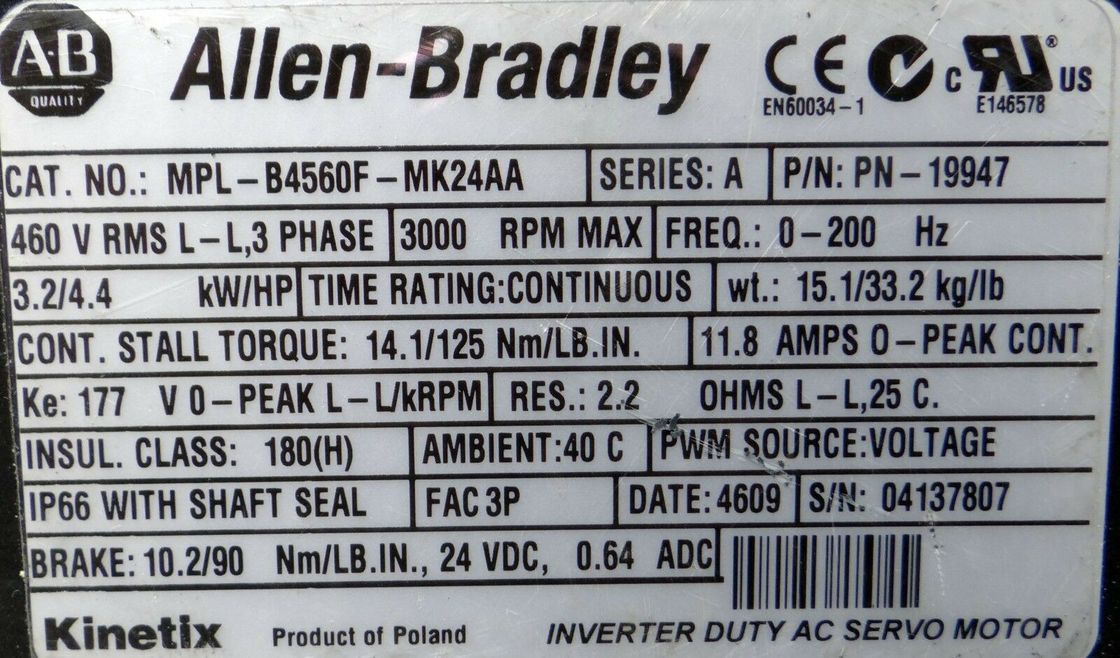 Le moteur de servo rotatif de la série MPL 480V AC